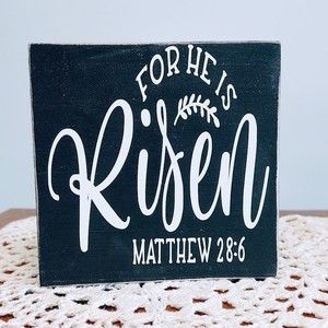 Handmade Tiered Tray Decor/Mini Wood Sign/For He Is Risen/Handmade Faith Decor